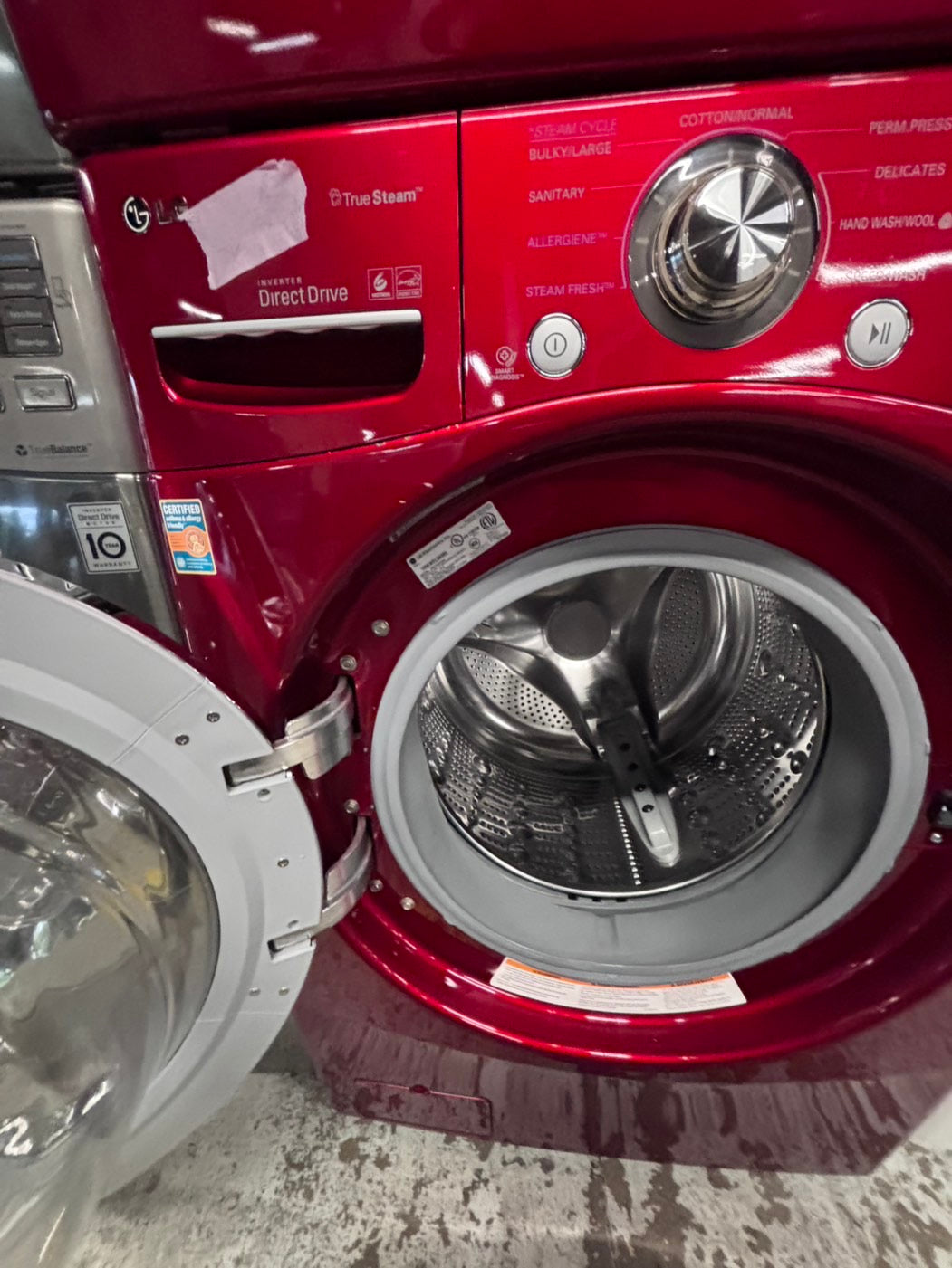 >LG washer 4.0cu ft & dryer 7.5 steam set electric 220v front load stackable or side by side - sensor dry in red  #WEG74BR