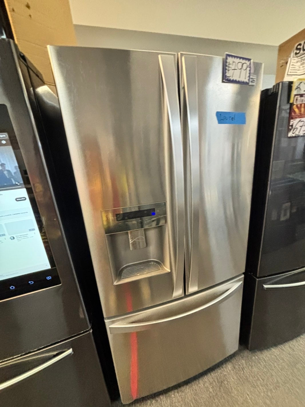 *Used Refurbished 33” Kenmore 26 cu.ft rench doors refrigerator stainless steel w/ice & water dispenser inside  item number #RF559LL