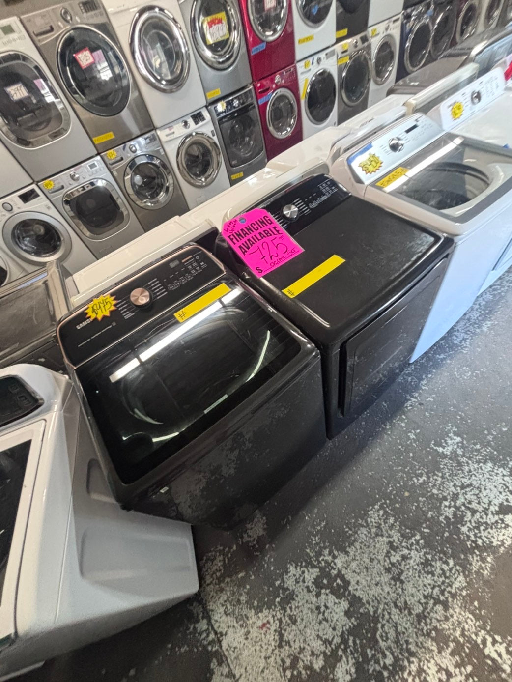 >*july 4th sale 🇺🇸samsung dark gray mix & match top top load washer large capacity & dryer set electric 220v side x side top load stainless steel drum white color used-refurbished #WSNN8VB