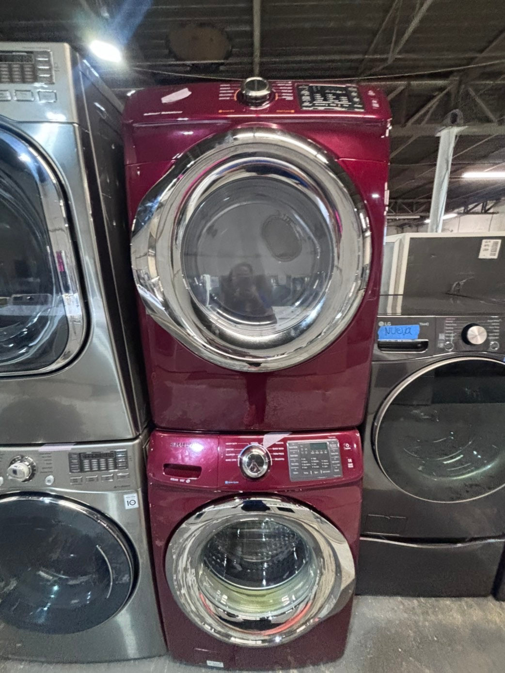 >*Samsung steam ENERGY STAR washer 4.5 cu ft & dryer 7.5 cu ft set electric steam 220v front load stackable or side by side - sensor dry ,burgundy color #BGCPL2SET