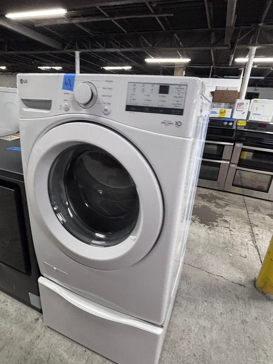 >LG front load washing machine large capacity 4.5 cu ft white 27” w/pedestal - used refurbished #WLY4LB