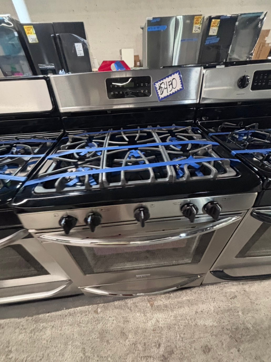 }Frigidaire Gas range 5 burner bake broil Hi/Lo self clean in stainless steel  used-Refurbished 30” #FEG713B