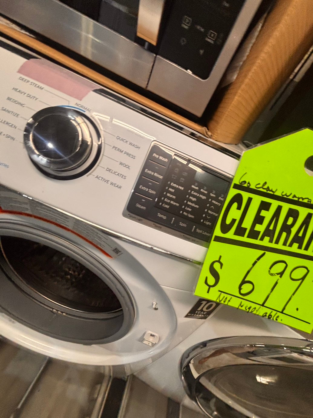 >used- refurbished Samsung mix & match front load washer & dryer set  electric 220v large  capacity with pedestals in white  color 27” #ES5AV7B