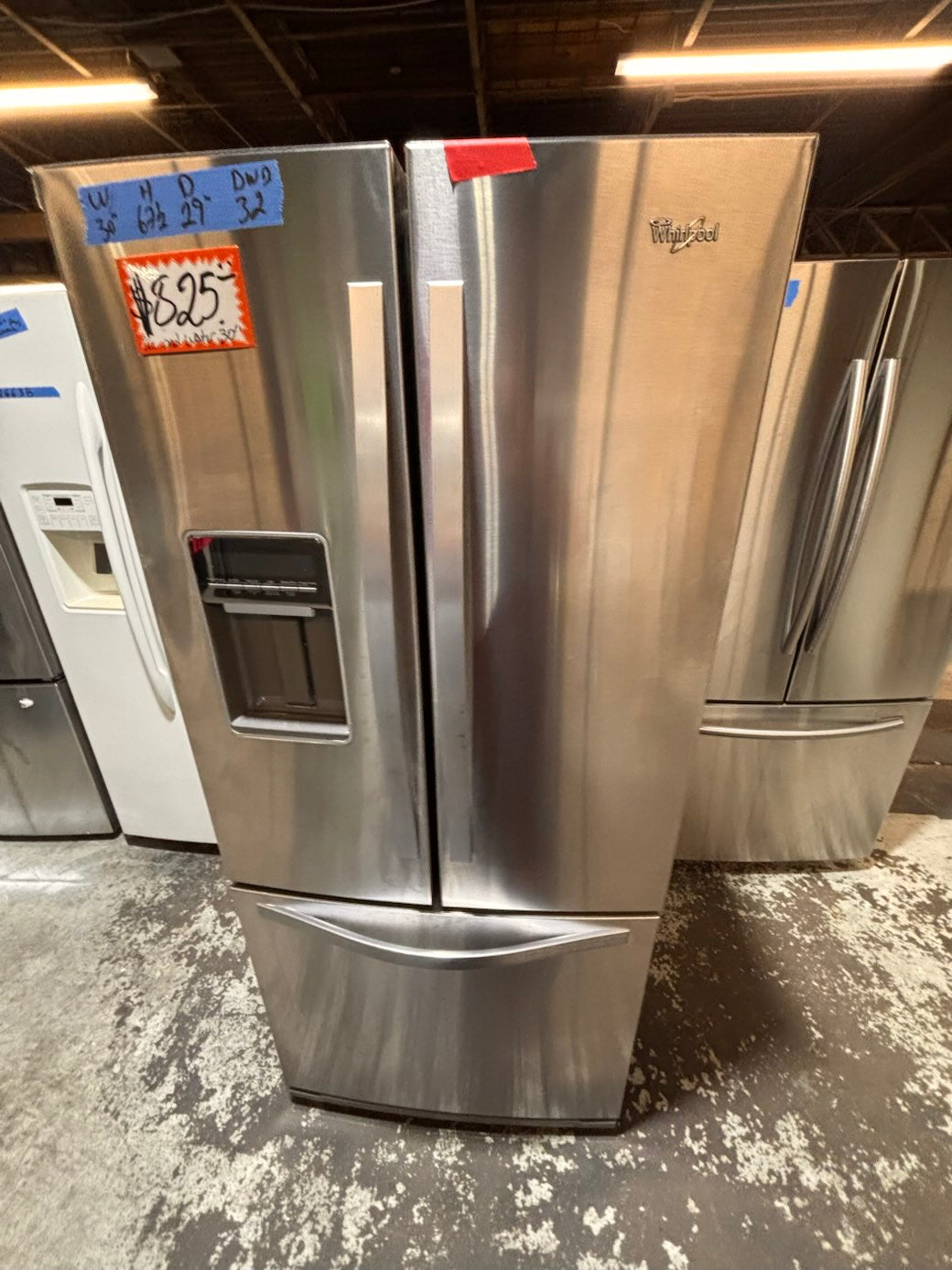 }}Whirlpool30”x67.1/2h French Door freezer fridge black stainless steel with Iced & water 💦 dispenser  used refurbished #FDW309HB