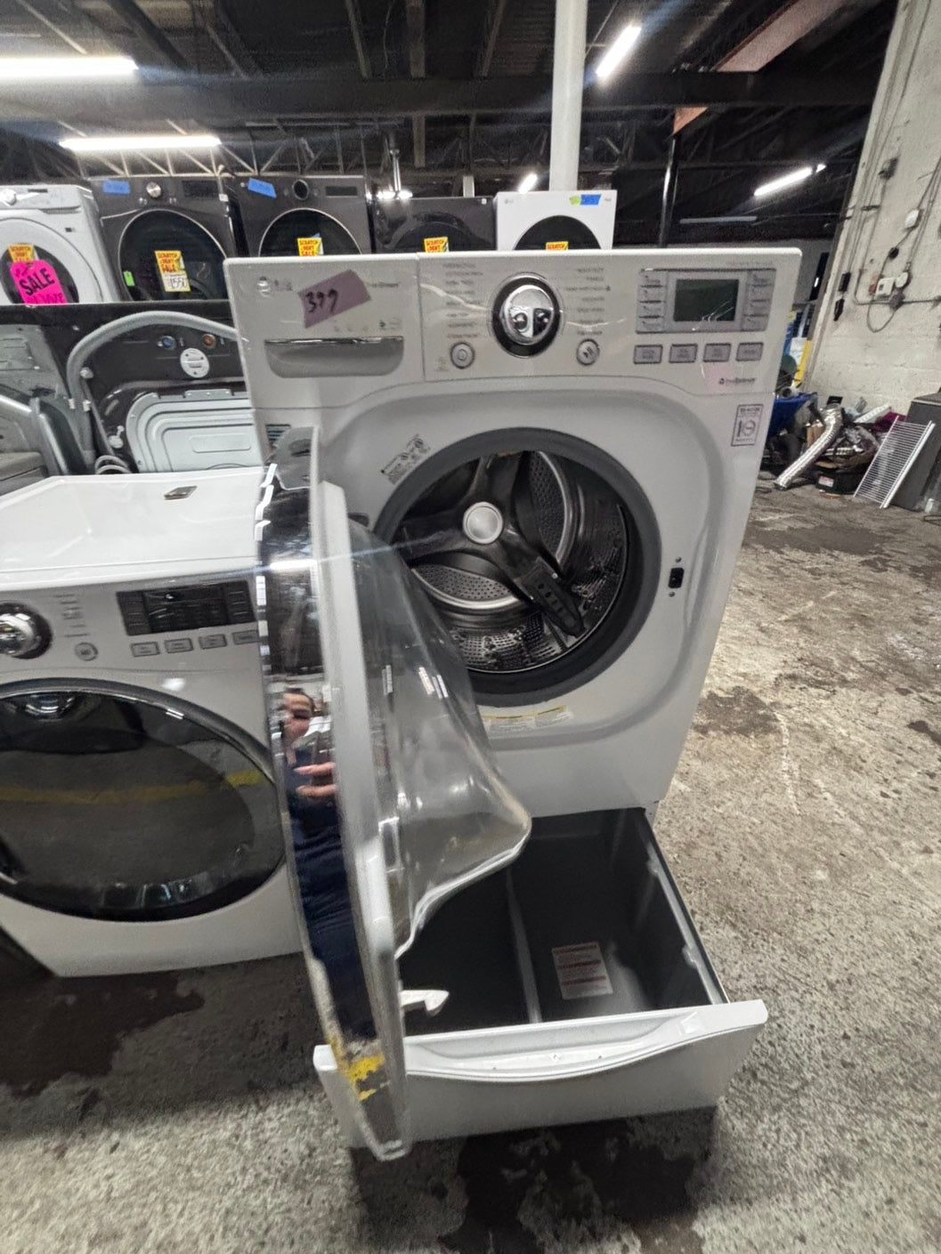 >*LG front load washing machine large capacity 4.5 cu ft white 27” w/pedestal - used refurbished #WLQY1LB