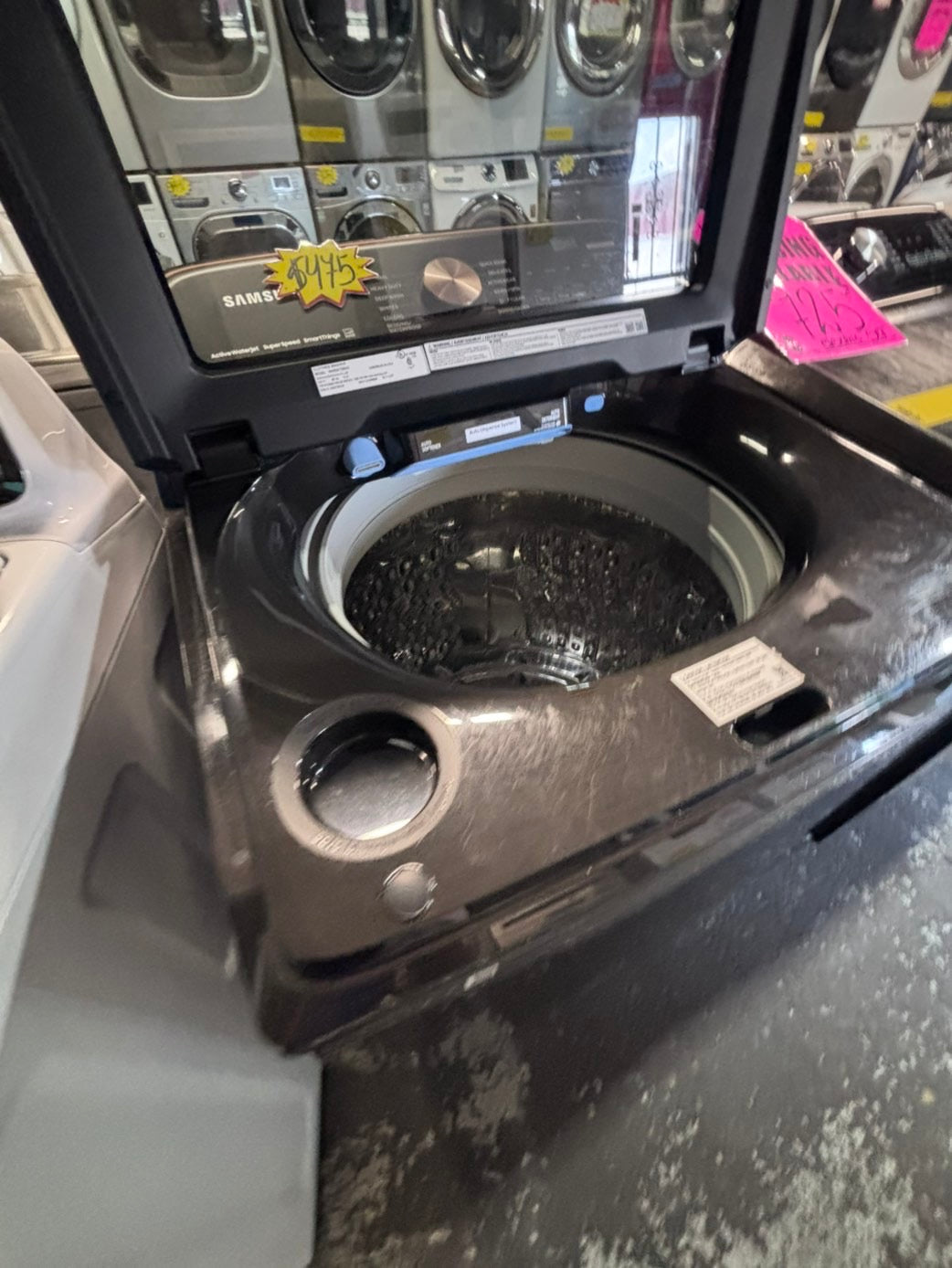 >*july 4th sale 🇺🇸samsung dark gray mix & match top top load washer large capacity & dryer set electric 220v side x side top load stainless steel drum white color used-refurbished #WSNN8VB