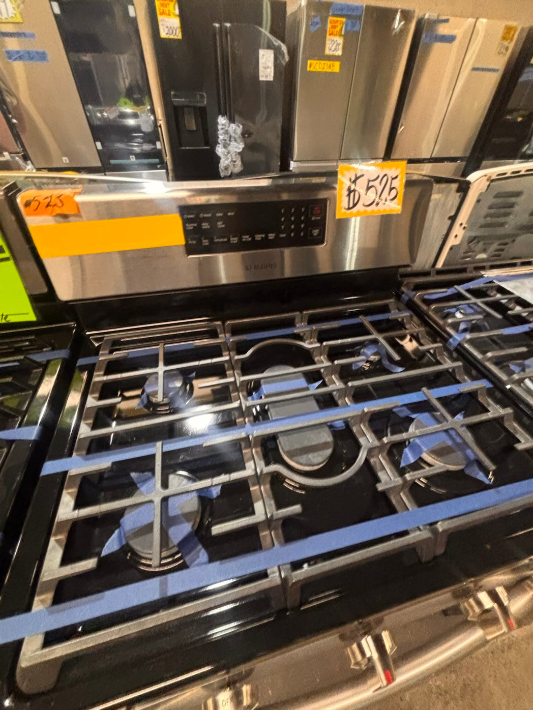 }}samsung Gas range 5 burner convection oven bake ,broil Hi/Lo self clean in stainless steel used-Refurbished 30” #SGS70FB