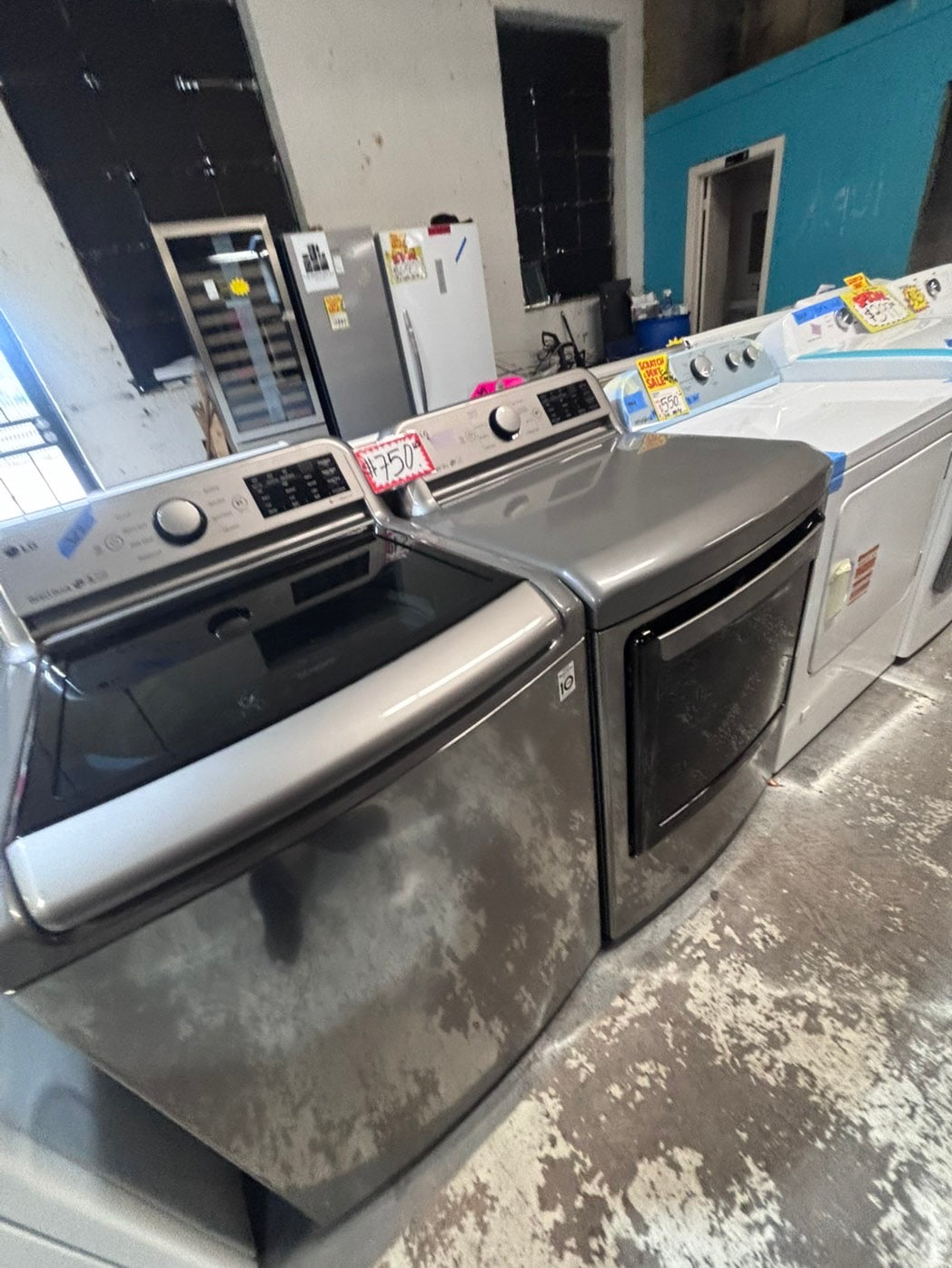 >> LG gray top top load washer large capacity & dryer set electric 220v side x side top load stainless steel drum gray color used-refurbished #WTL1TYB