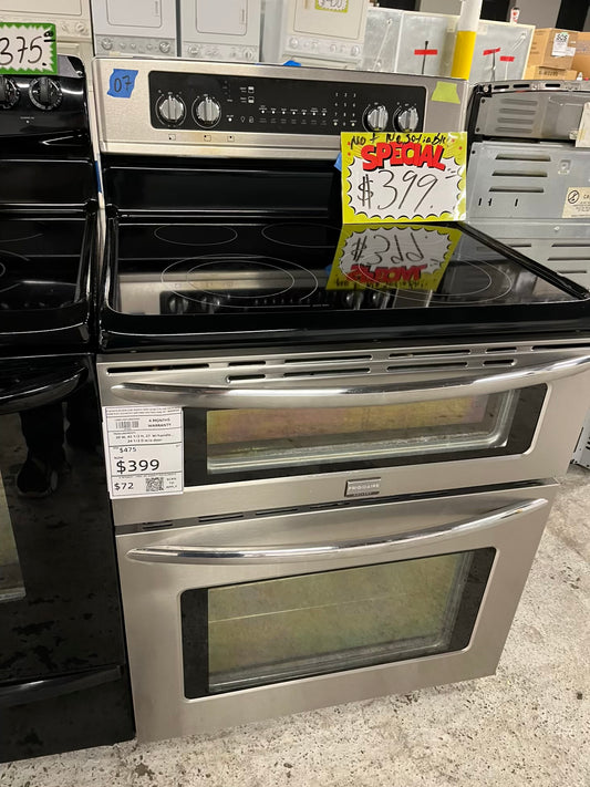 Frigidaire double oven electric 220v range 5 burner warm zone bake broil convection self clean stainless steel 30" #ER489DB Refurbished
