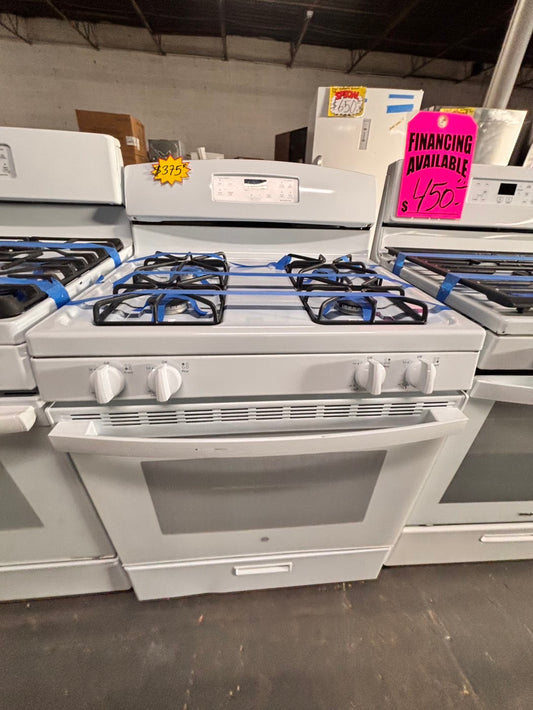 >GE Gas range 4 burner bake broil Hi/Lo self clean in white used-Refurbished 30” #GEA423B