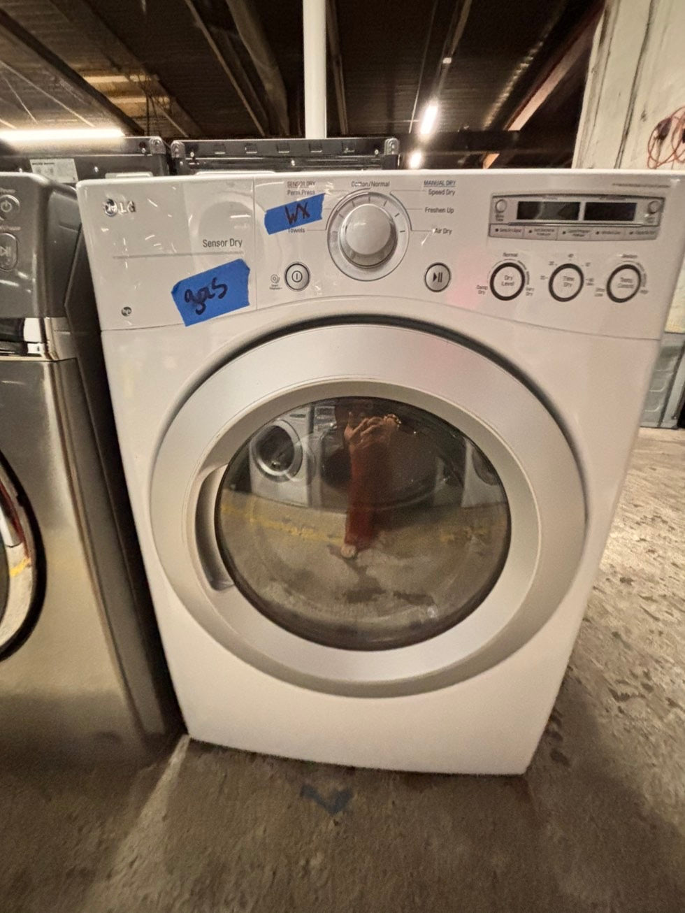 >LG  front load stackable GAS dryer in white , stainless steel drum 27" #EWY71B