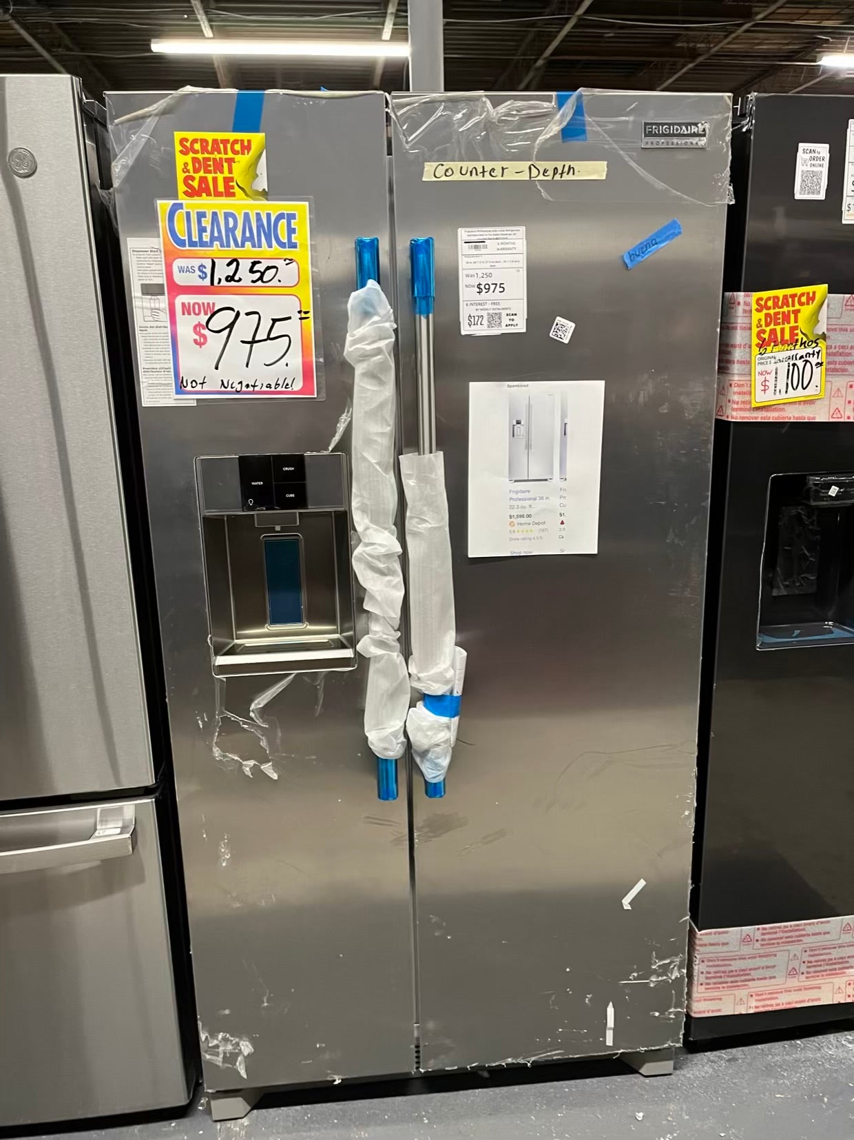 Open Box Frigidaire Profissional side x side Refrigerator stainless steel w/ice water dispenser 36" counter Depth #RE775VB