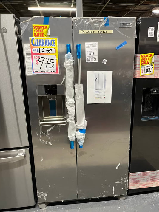 Open Box Frigidaire Profissional side x side Refrigerator stainless steel w/ice water dispenser 36" counter Depth #RE775VB