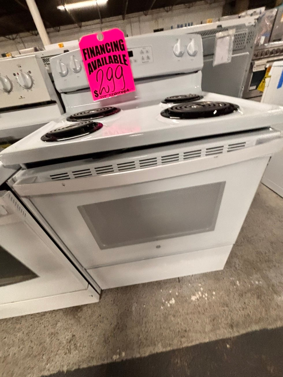 >GE white electric coil top range like new coil 220v bake /Broil 4 burner used-Refurbished  great condition 30" #GRE6H5B