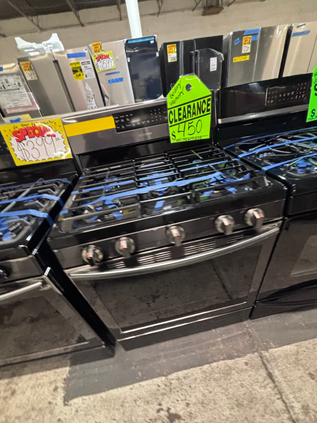 }sale🎈🔥samsung Gas range 5 burner convection oven bake ,broil Hi/Lo self clean in black stainless steel working 💯 with warranty ,used-Refurbished 30” #SB2006B