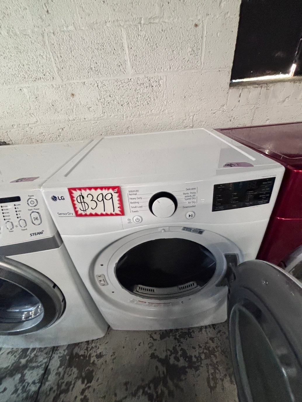 >*LG sensor Dry front load stackable electric 220v dryer in white  color used-refurbished 27" #DSTR5NB