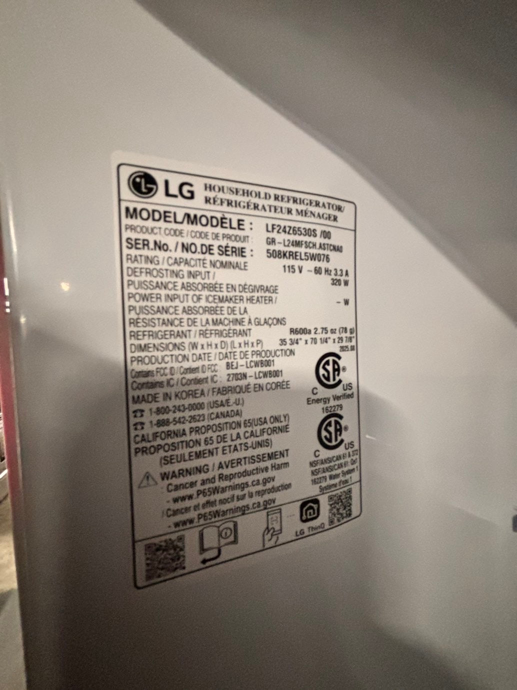 > LG Counter-Depth MAX 23.7 Cu. Ft. French Door Smart Refrigerator with Zero Clearance lf24z6530s with ice maker & water dispenser - Stainless Steel #RLG23C5B