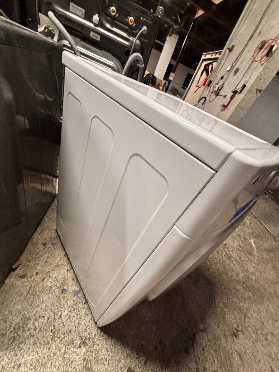 >LG  front load stackable GAS dryer in white , stainless steel drum 27" #EWY71B