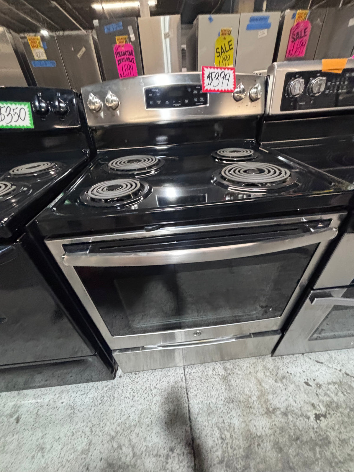 }GE black & silver electric coil top range coil 220v bake /Broil 4 burner used-Refurbished  great condition 30" #GASGE4B