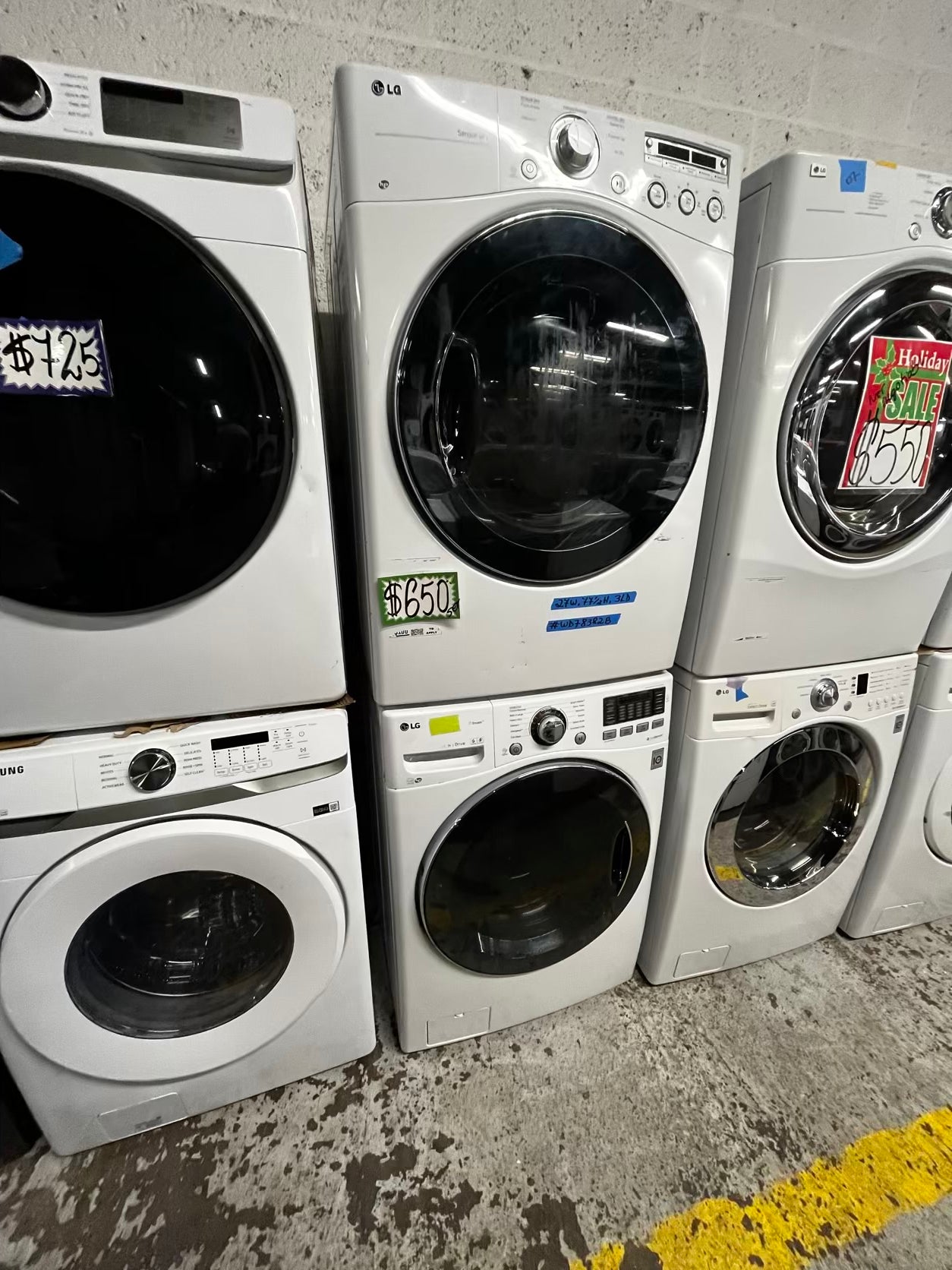 LG washer 4.5 cu ft & dryer 7.5 cu ft set electric 220v front load stackable or side by side - sensor dry He in white  #WD78382B