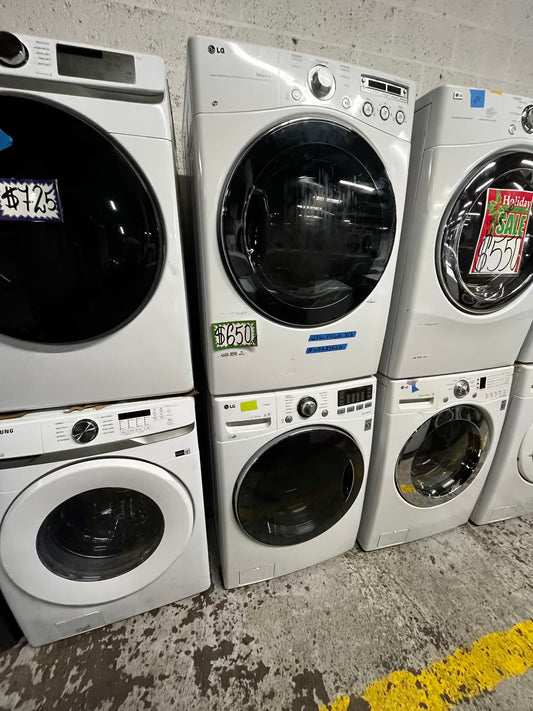 LG washer 4.5 cu ft & dryer 7.5 cu ft set electric 220v front load stackable or side by side - sensor dry He in white  #WD78382B