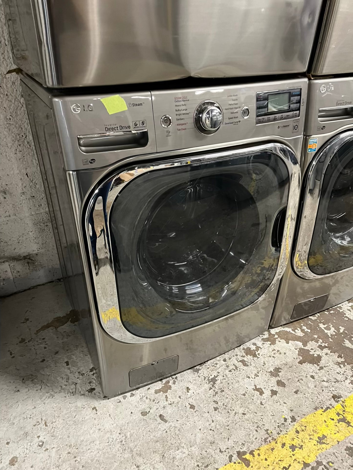 -LG washer & dryer set electric 220v front load jumbo size stackable stainless steel drum 29" #WD185VB Refurbished