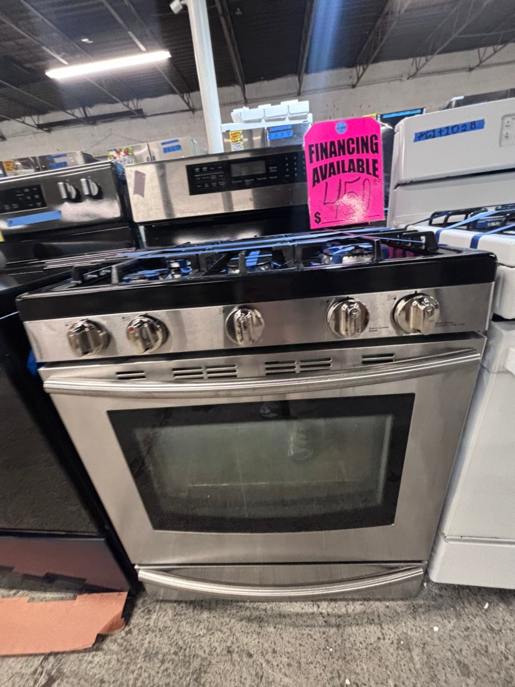 >>samsung Gas range 5 burner convection oven bake ,broil Hi/Lo self clean in stainless steel used-Refurbished 30” #SGX11SB