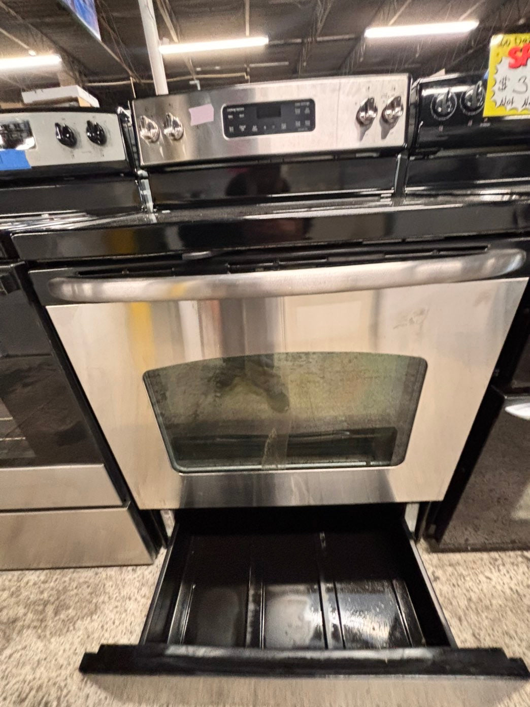 >🎈SALE🔥GE Glass Top electric stove  bake /broil,Self clean 30” 4 burner ,stainless steel color,     used-Refurbished   #EEFZA9B