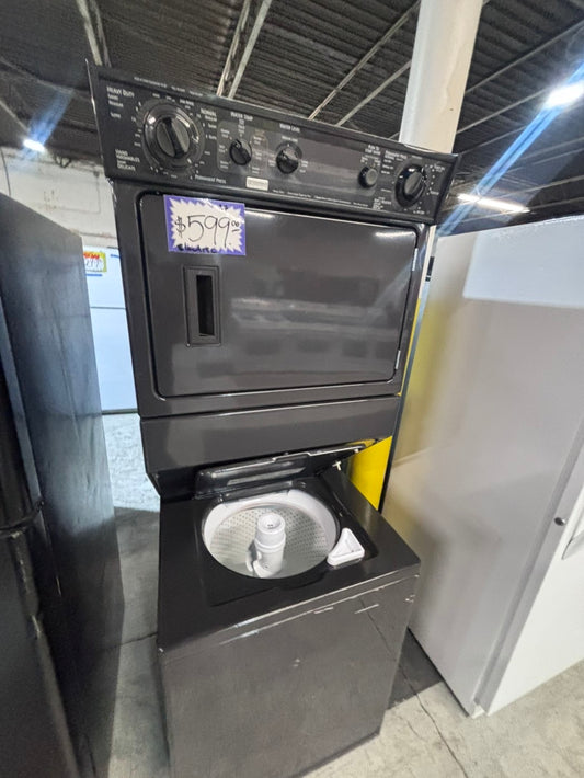 >>used- refurbished kenmore stacked laundry center Electric 220v washer & dryer unit in gray  27" #LWK17DB