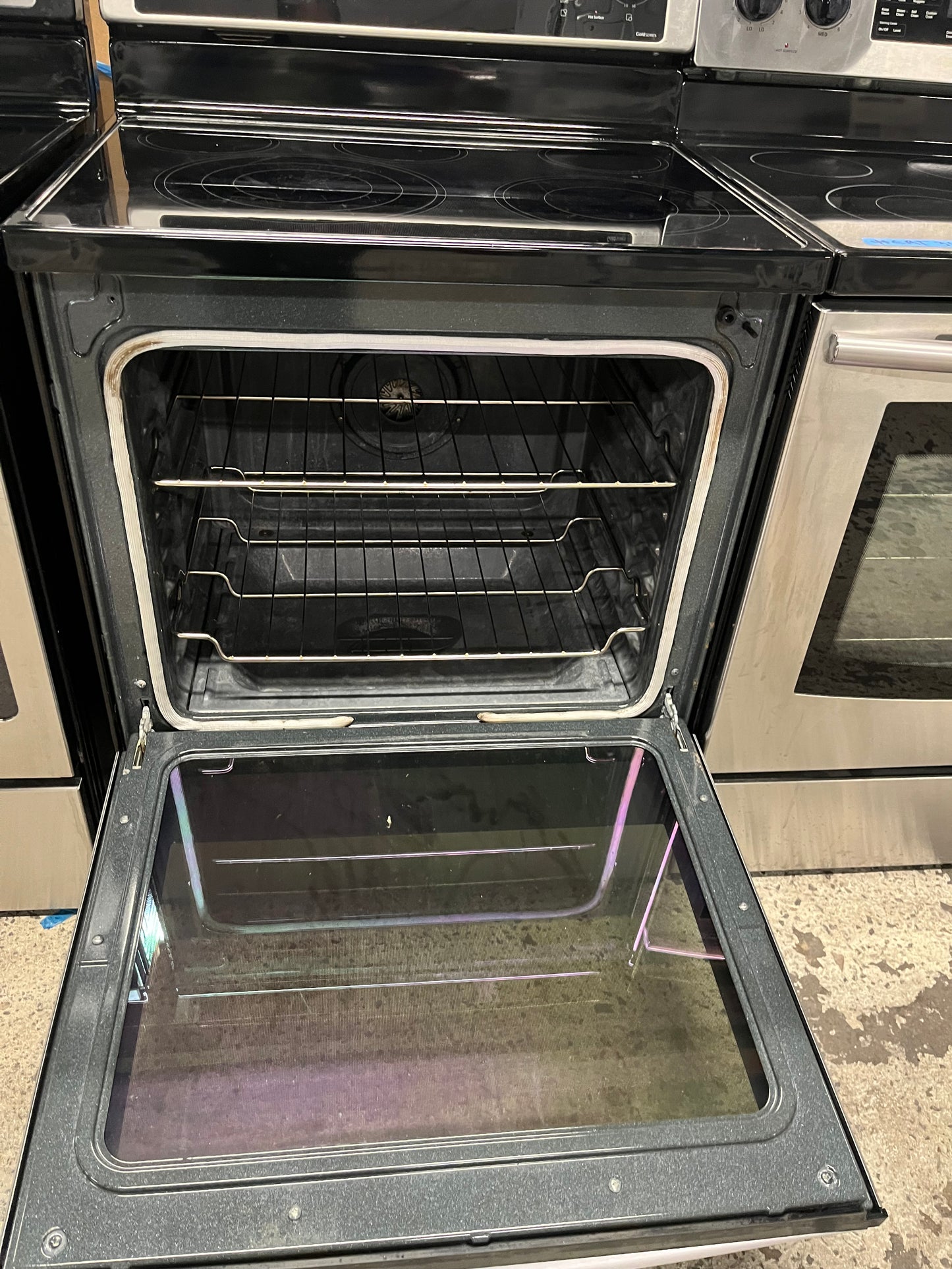 -Whirlpool glass top electric range 220v 5 burner warm zone convection oven Refurbished stainless steel bake Broil  self clean 30" #ERWL22B