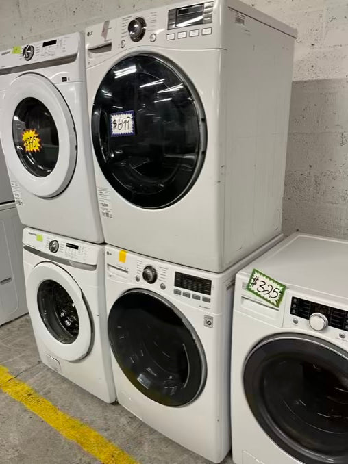 LG washer & dryer set electric 220v front load stackable in white 30” in Refurbished #WD932HB