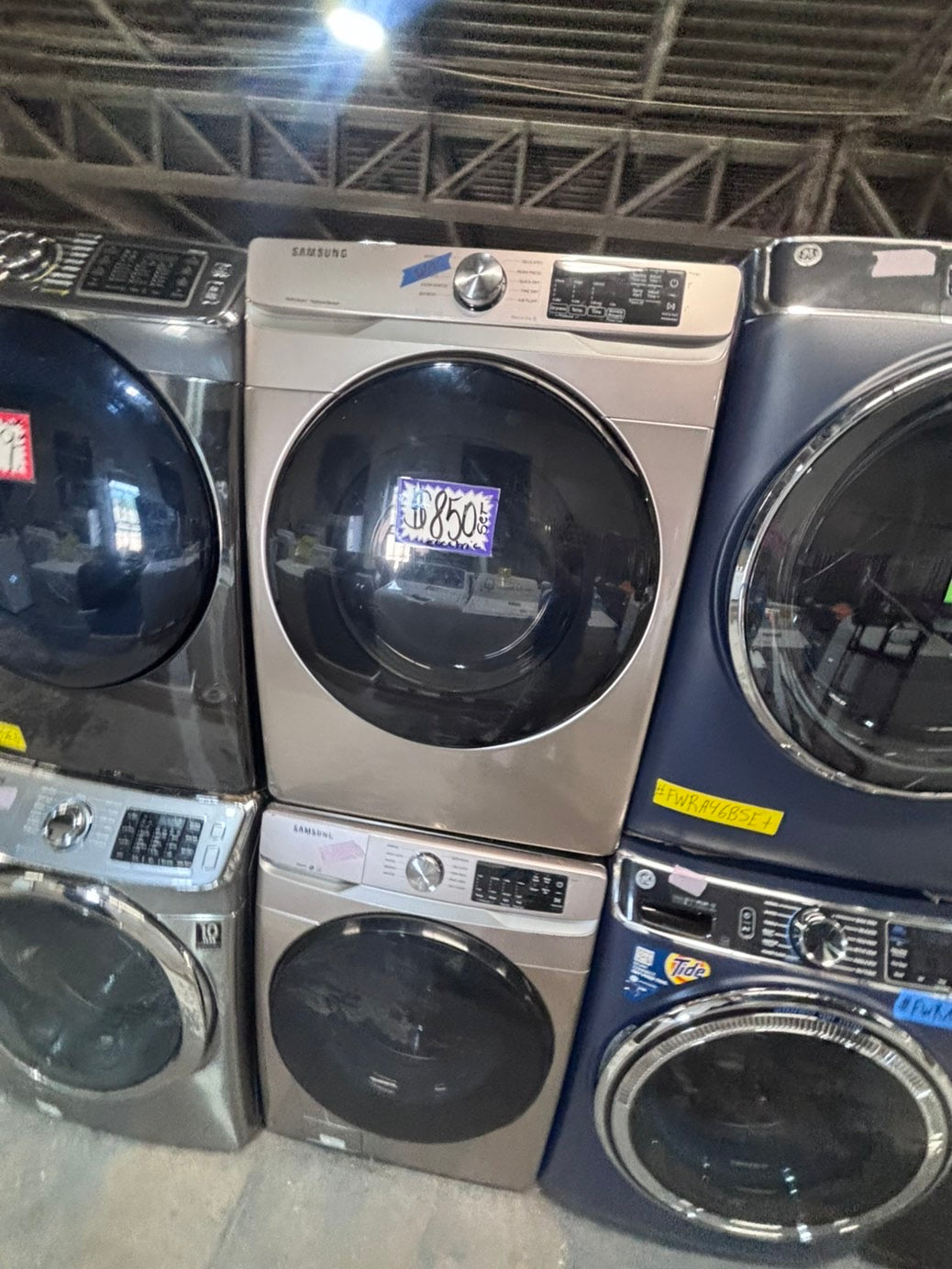 >*Samsung steam ENERGY STAR washer 4.5 cu ft & dryer 7.5 cu ft set electric steam 220v front load stackable or side by side - sensor dry ,gray color #FWD4Q1SET