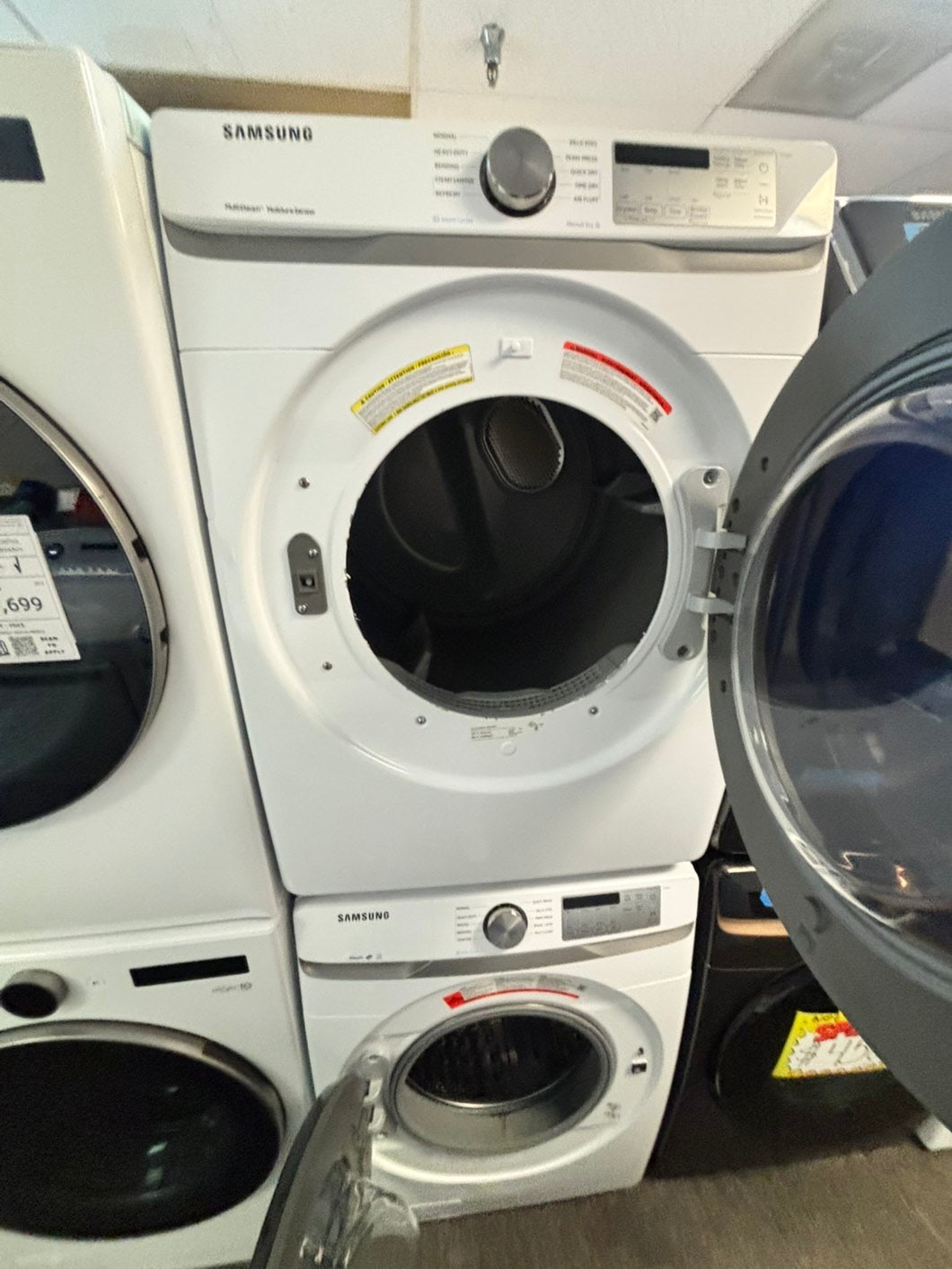 -Samsung steam white color washer 4.5 cu ft & steam dryer 7.5 cu ft set electric 220v front load stackable or side by side -sensor dry HE  #WD1921VL