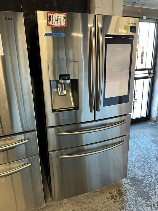 - Samsung four door refrigerator family hub stainless steel w/ice and water dispenser  used-refurbished 30”  #RF134XB
