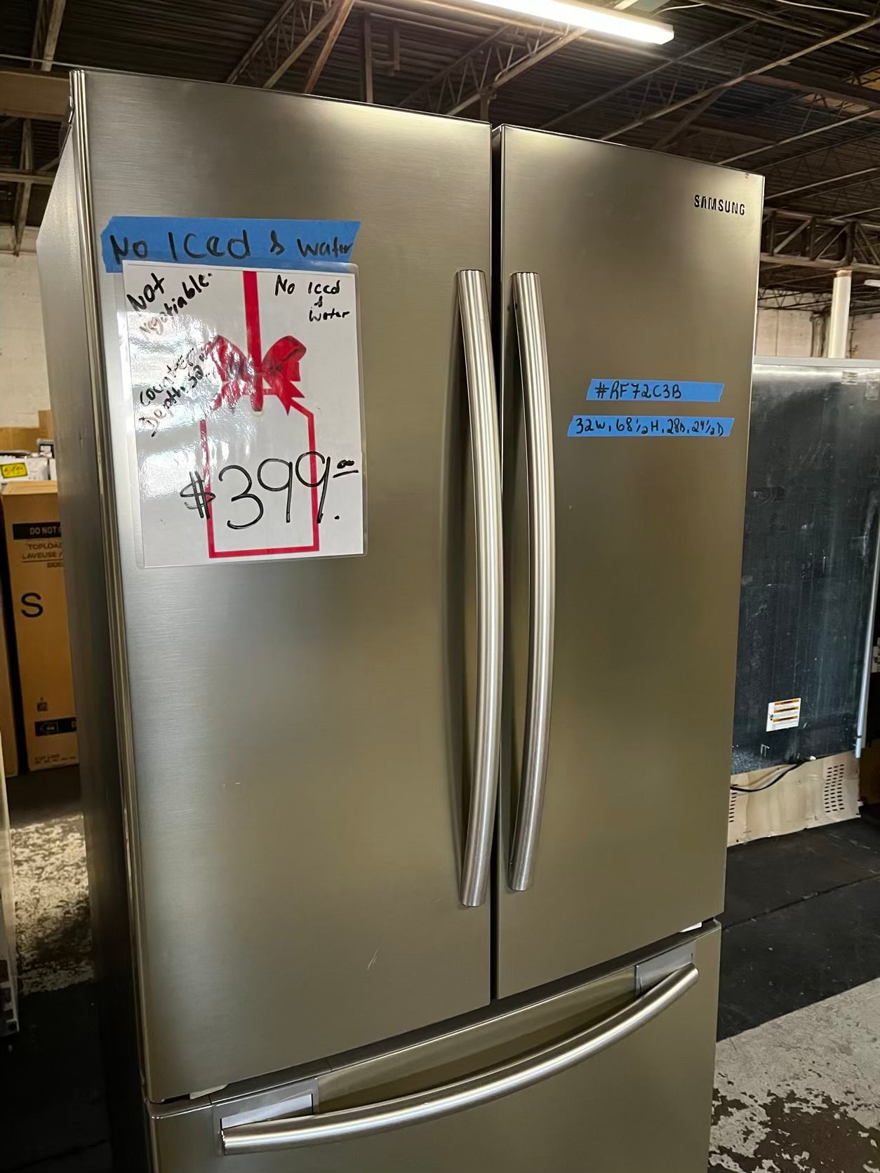 🎄Holiday Sale 🎁Used | Refurbished Samsung  32”  French door refrigerator counter depth slate *NO ice maker- stock number #RF72C3B