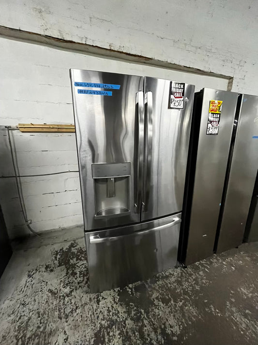 *Used | Refurbished GE 28cu.ft. French door refrigerator stainless steel w/ice water dispenser 36" stock number #RF2437AB