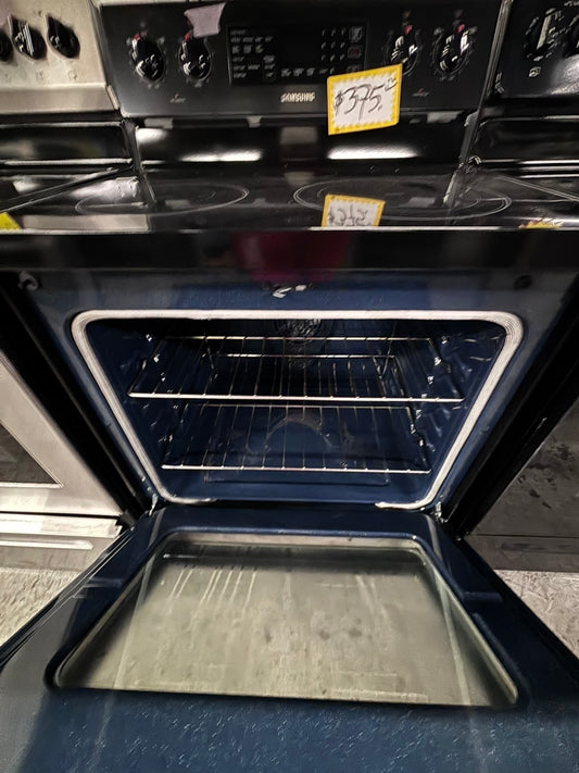 >Samsung electric 220v glass top range ,bake Broil roast self clean , convection oven ,black  30" used-Refurbished #ERK99B