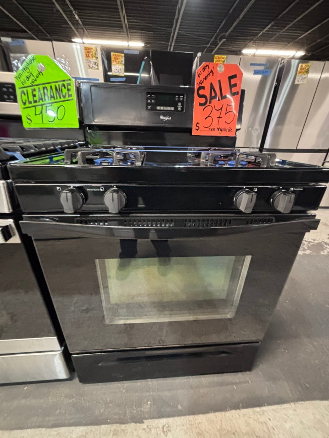 >*sale🔥whirlpool gas range 4 burner bake broil Hi/Lo self clean in stainless steel used-Refurbished 30” #GWB65YB