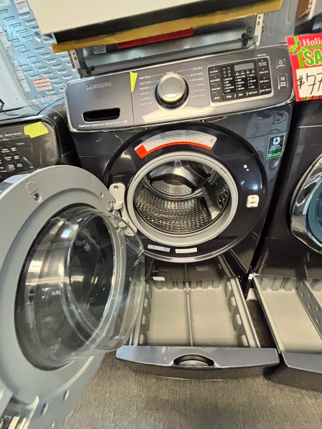 🎄🎄Christmas sale 🎅Samsung  washer & dryer GAS set front load stackable or side by side large capacity stainless steel drum w/pedestal extra storage 27" Refurbished #WDG1167L