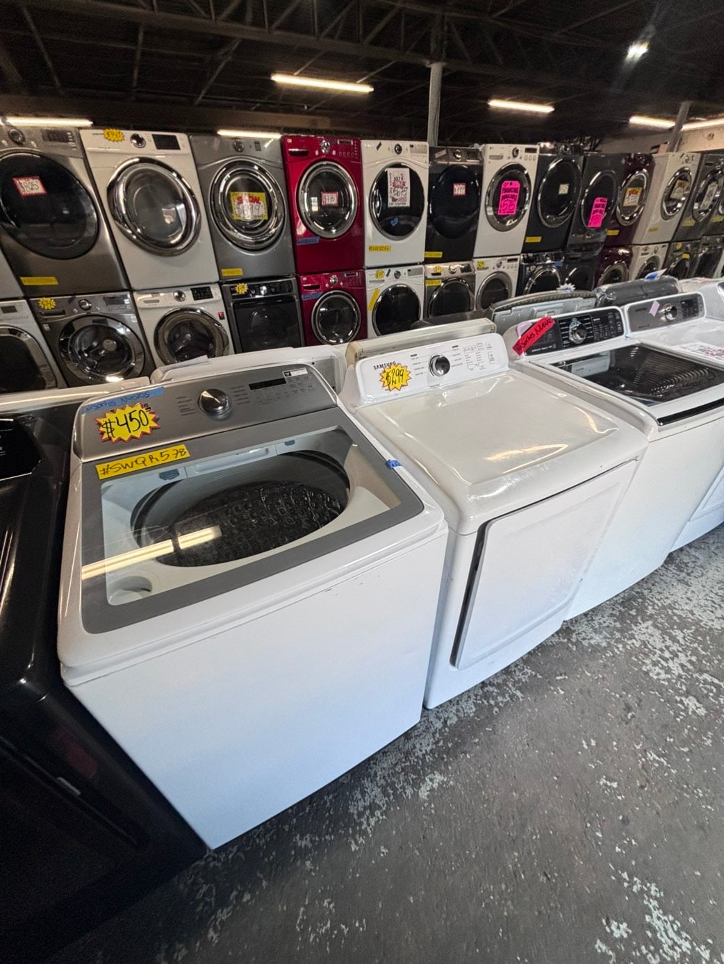 >*july 4th sale 🇺🇸samsung white  top top load washer large capacity & dryer set electric 220v side x side top load stainless steel drum white color used-refurbished #WSWA8B