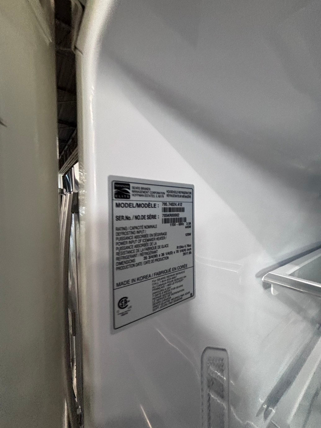 >special 🔥Used great condition used-Refurbished Kenmore  36”W x 69h x 30”depth french door refrigerator off white  w/ice & water dispenser 36 “ #RFK22CB