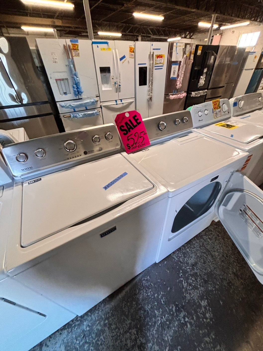 >maytag top load dryer side by side electric 220v large capacity & top load washing machine stainless steel drum with agitator used-Refurbished
#ASD56GBSET