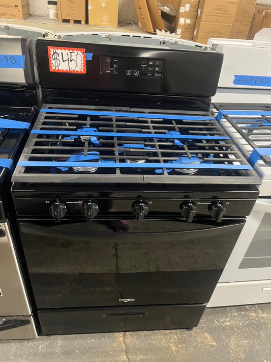 =GE Gas range 5 burner bake broil hi/lo in  Black used-Refurbished 30" #GEGT66B