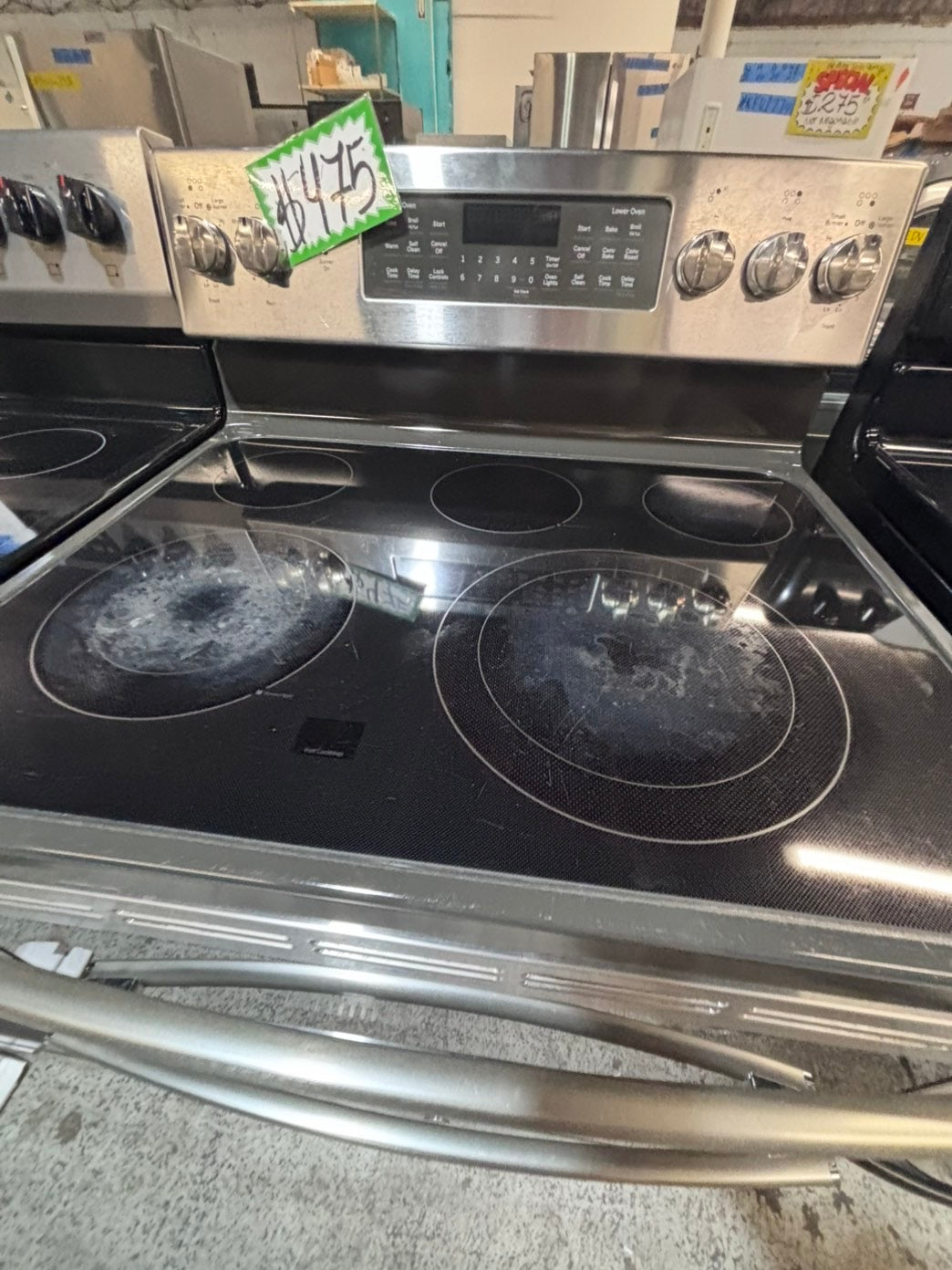>*GE glass top double oven convection electric range 220v 5 burner stainless steel warm zone bake broil Refurbished fast boil 30" #ELPT16B