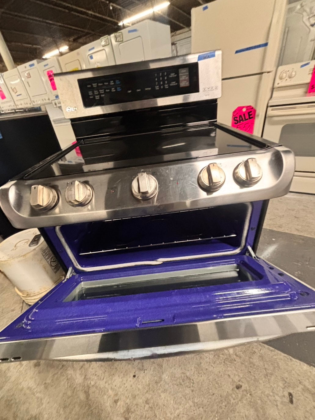 >special🔥LG double oven Glass Top electric stove stainless steel bake broil convection oven 5 burner Self clean 30” black Refurbished #LGEB496B