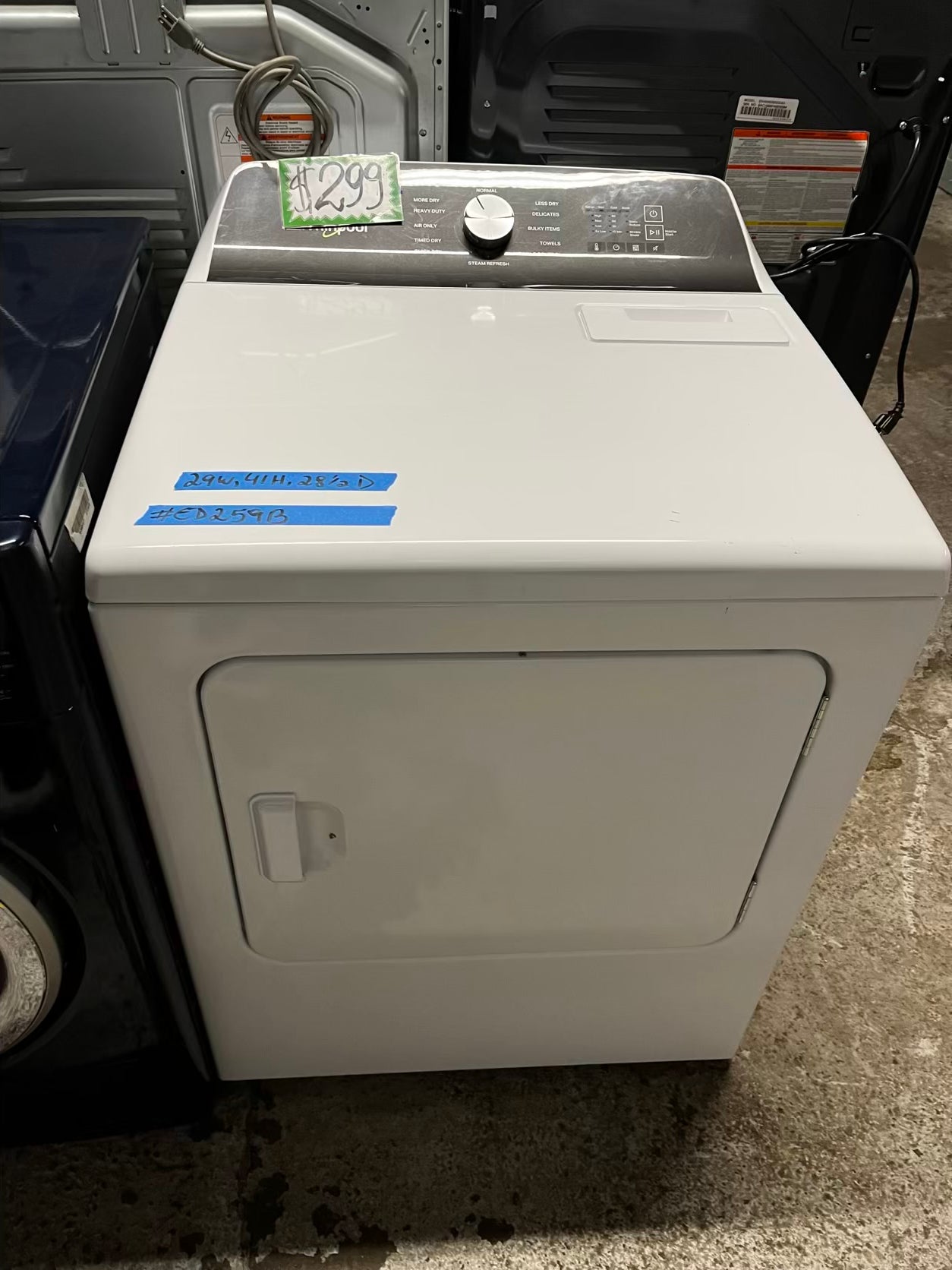 Whirlpool side x side extra large capacity electric 220v dryer   29” Refurbished #ED259B