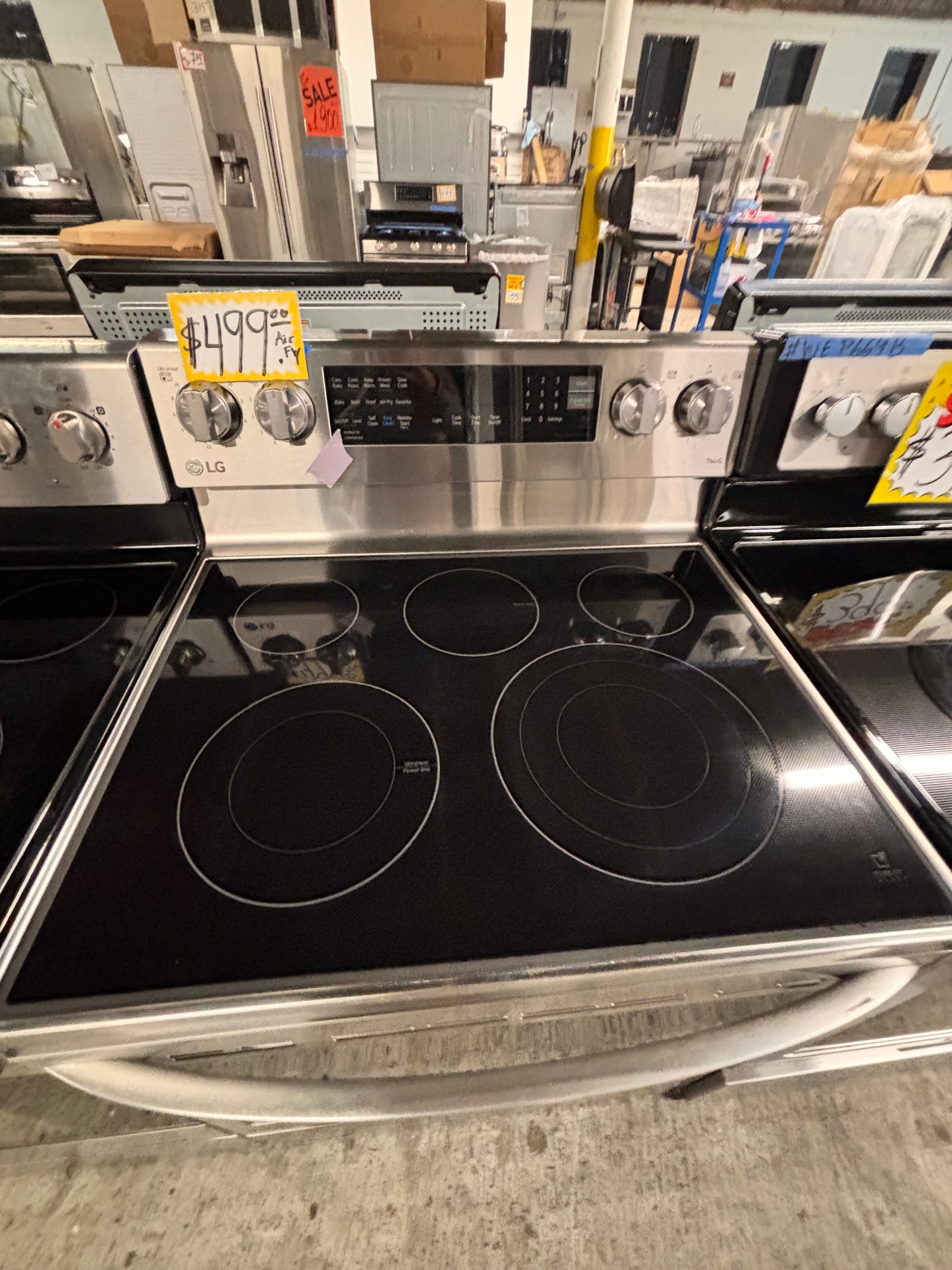 >LG Air-fry Glass Top electric stove stainless steel convection oven bake broil 4 burner Self clean 30” used-Refurbished #WZX223B