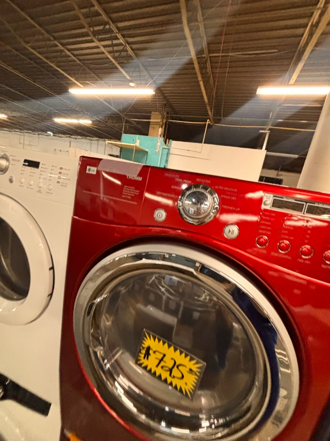 } } LG washer & dryer set large capacity,electric 220v front load stackable or side by side - sensor dry , working 💯 with warranty ! in red color used,refurbished #LGRR74SET