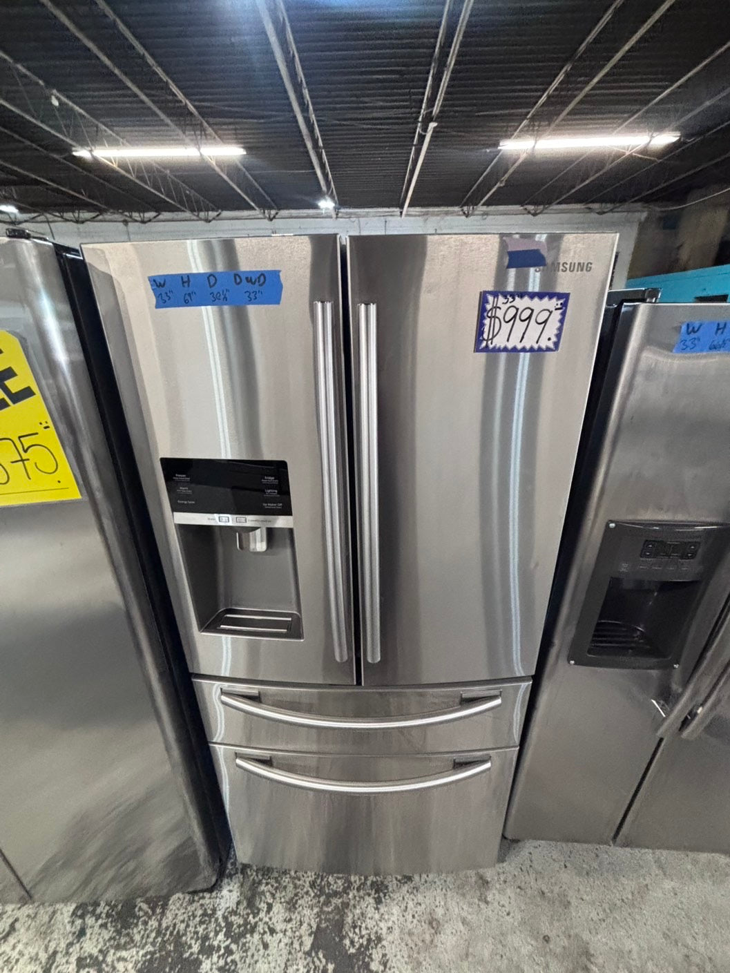 >*Samsung 4-doors French door Refrigerator 33w x 69h stainless steel w/ ice water dispenser 33" #RL7Q33QB