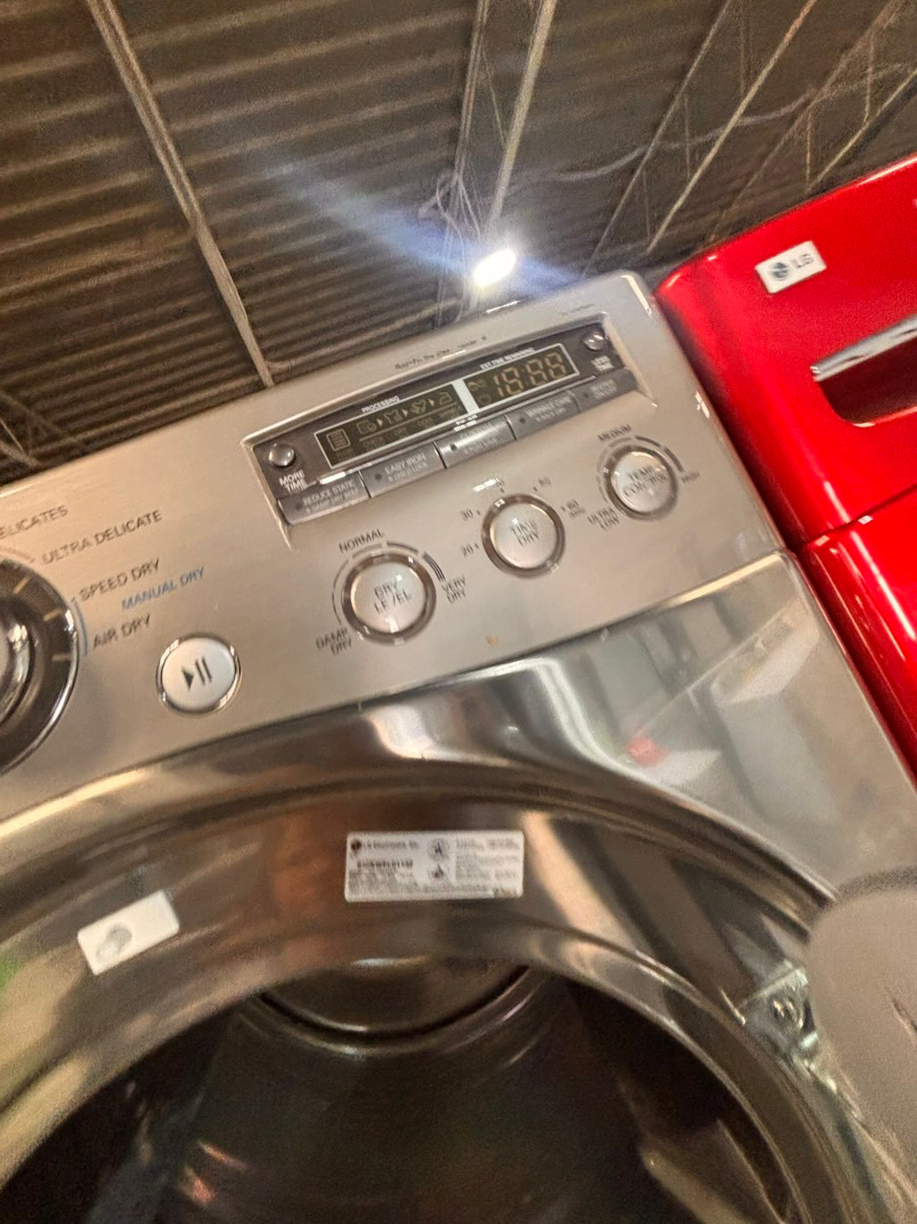 }}LG GAS  washer large capacity& dryer steam set front load stackable or side by side gray-silver 27” working 💯 with warranty !   used-Refurbished #LGSQ77SET